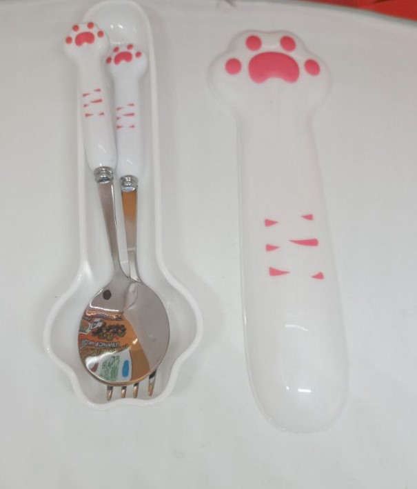 Лапка набор ложки и вилки с футляром кошачья лапка посуда из нержавеющей стали детский набор, фото №7