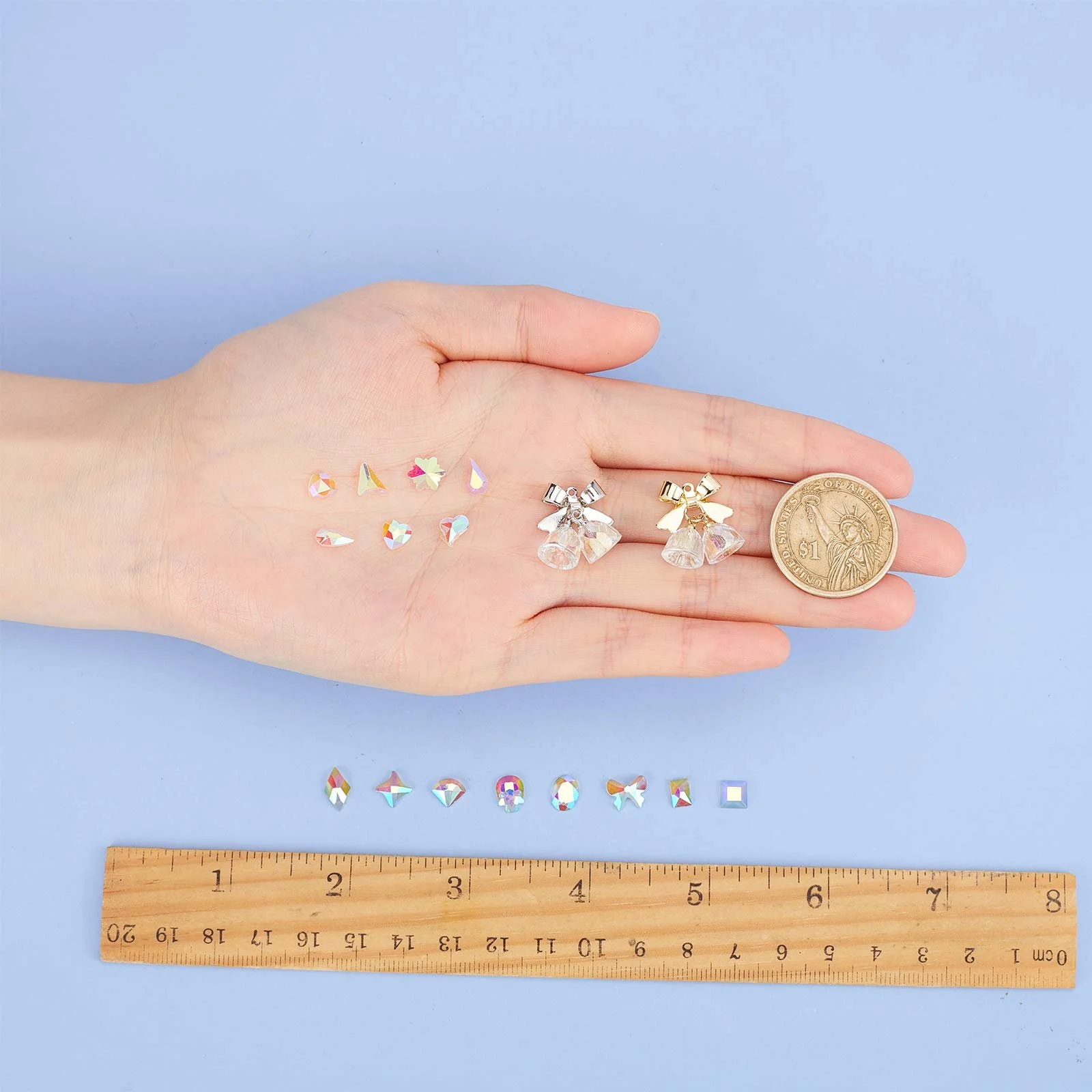 Набор страз для ногтей NICENEEDED, 4 шт. 3D украшения для ногтей в виде колокольчиков и 100 шт. кристаллов для ногтей больших смешанных размеров с плоской задней частью для женского дизайна ногтей, фото №3 Набор страз для ногтей NICENEEDED, 4 шт. 3D украшения для ногтей в виде колокольчиков и 100 шт. кристаллов для ногтей больших смешанных размеров с плоской задней частью для женского дизайна ногтей, фото №3