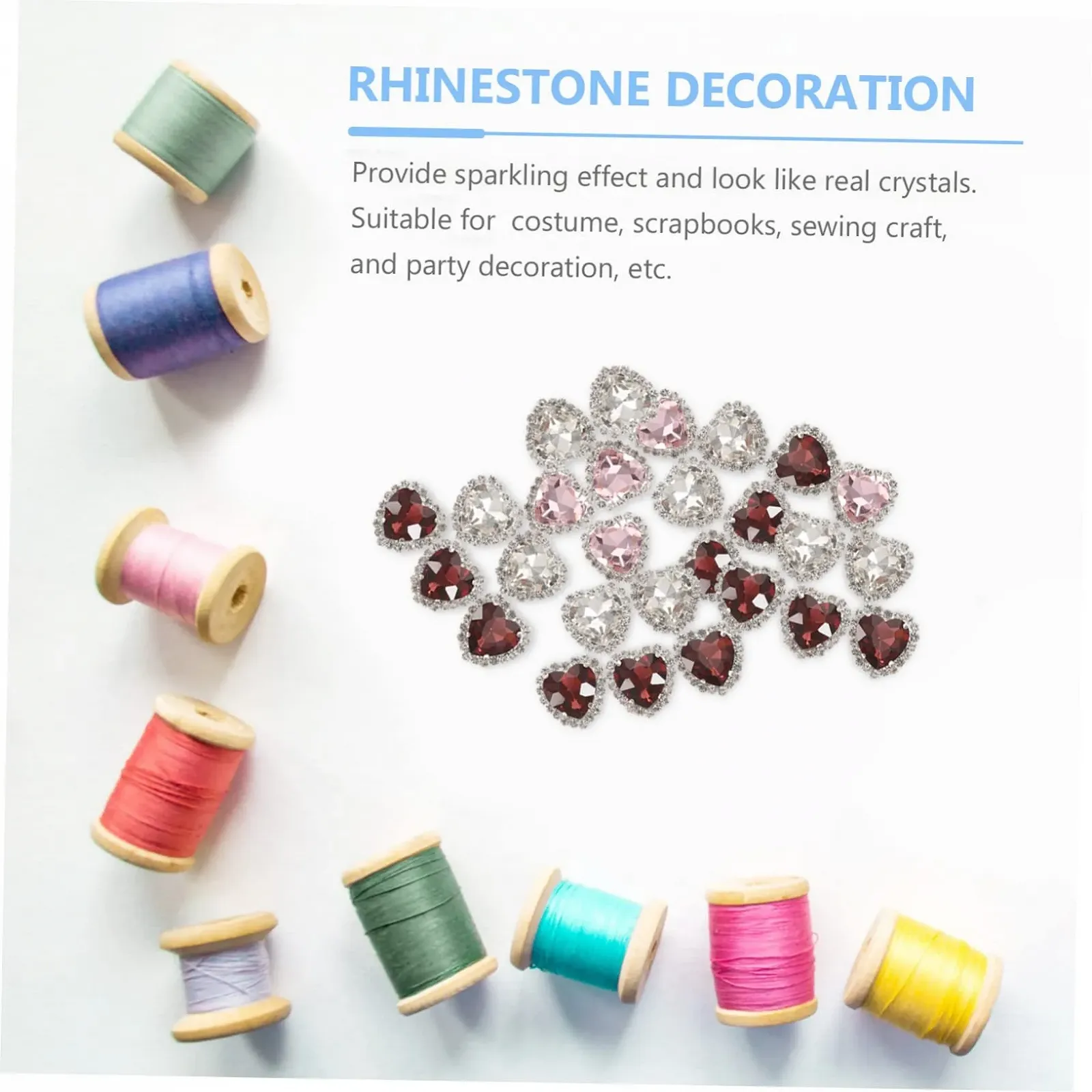 Ґудзики-стрази Серце Прозорий Винно-червоний, 30 шт, фото №4