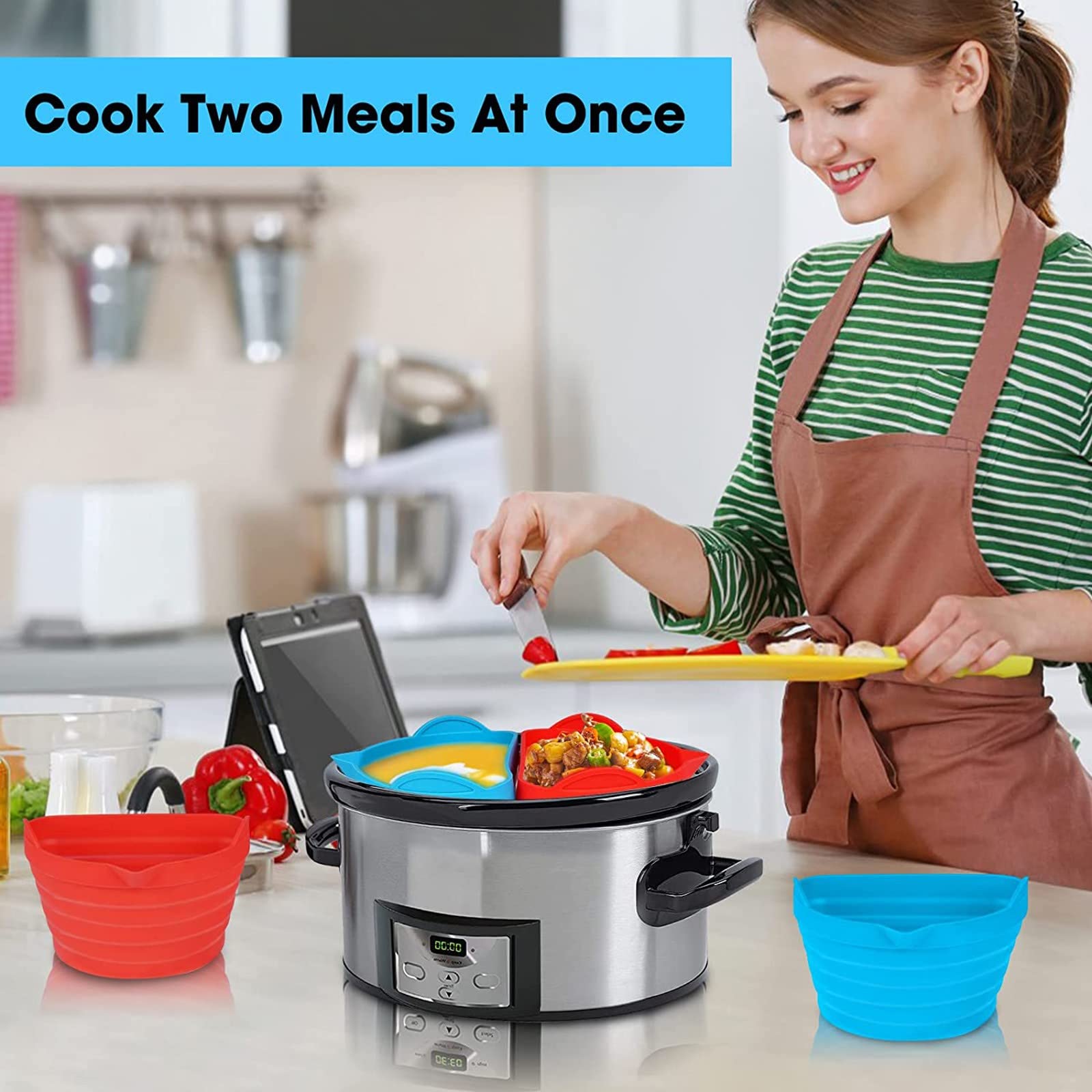 Лайнер Slow Cooker із силікону, безпечний у посудомийній машині, багаторазовий, кухонні аксесуари, термостійкий, харчовий, для сімейної кухні (C), фото №3