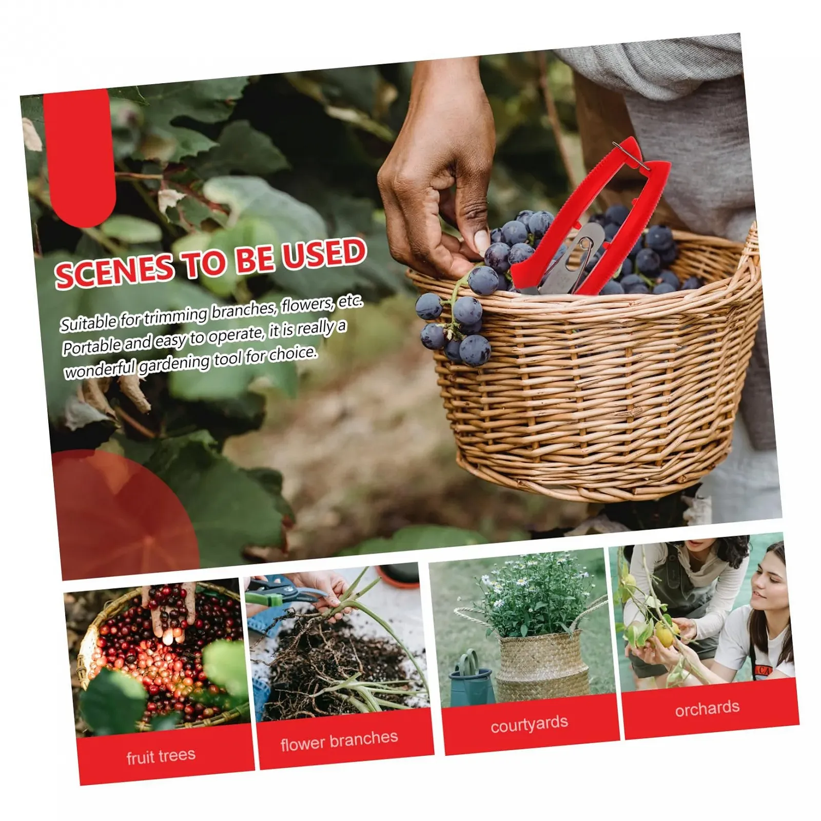 Садові ножиці з подвійним лезом Happyyami ABS, фото №5