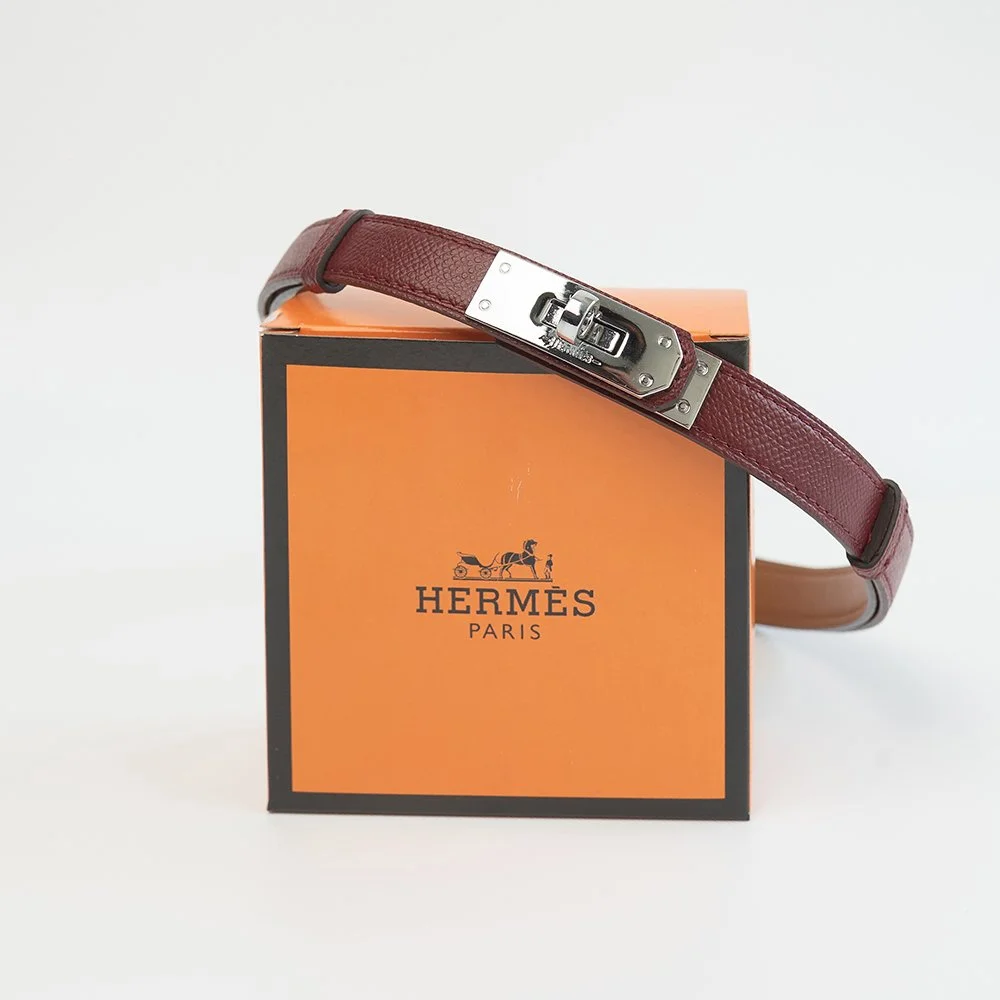 Женский тонкий бордовый ремень Hermes, фото №9