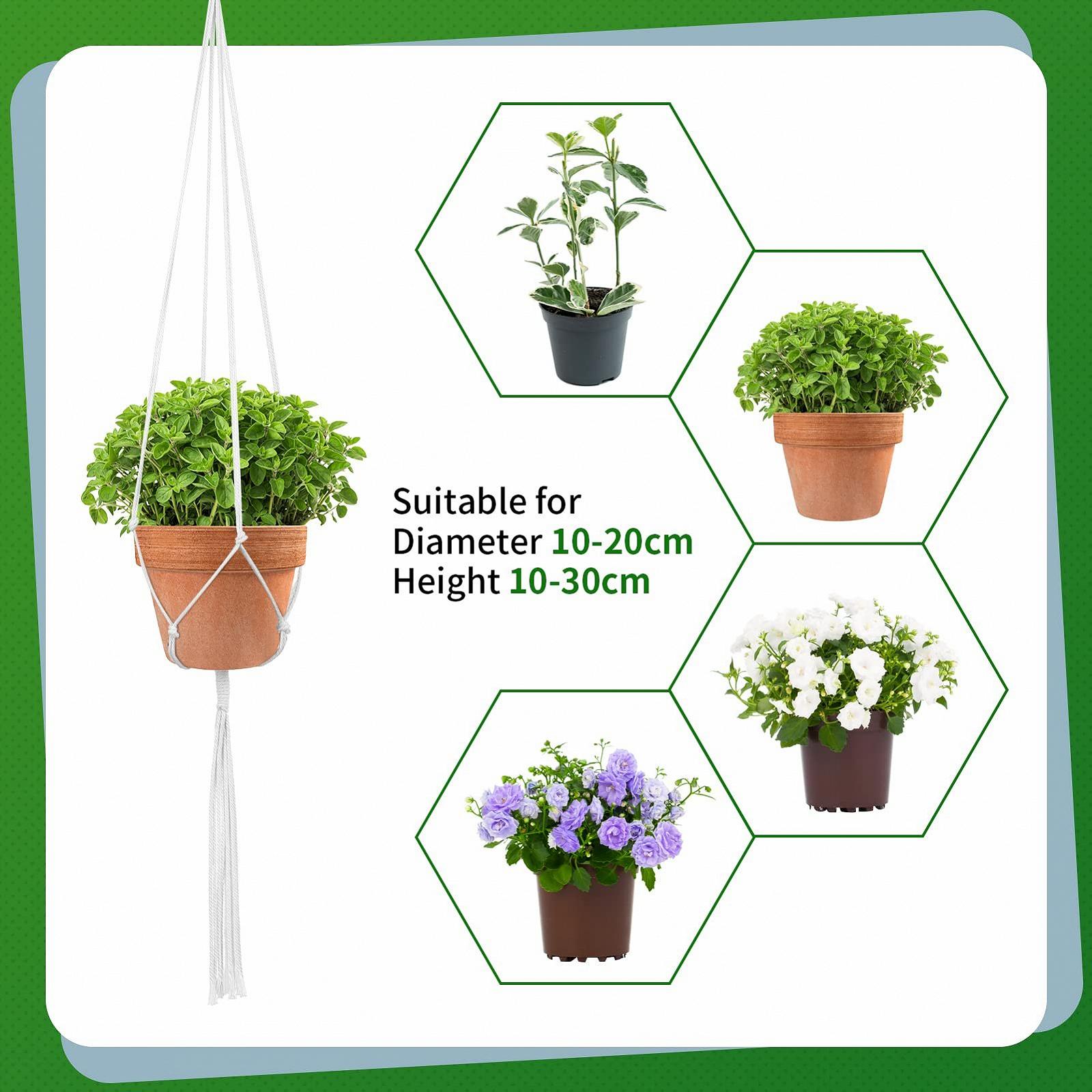 Набор кашпо макраме 4 шт. из хлопковой веревки 2 размера с металлическими крючками, фото №4