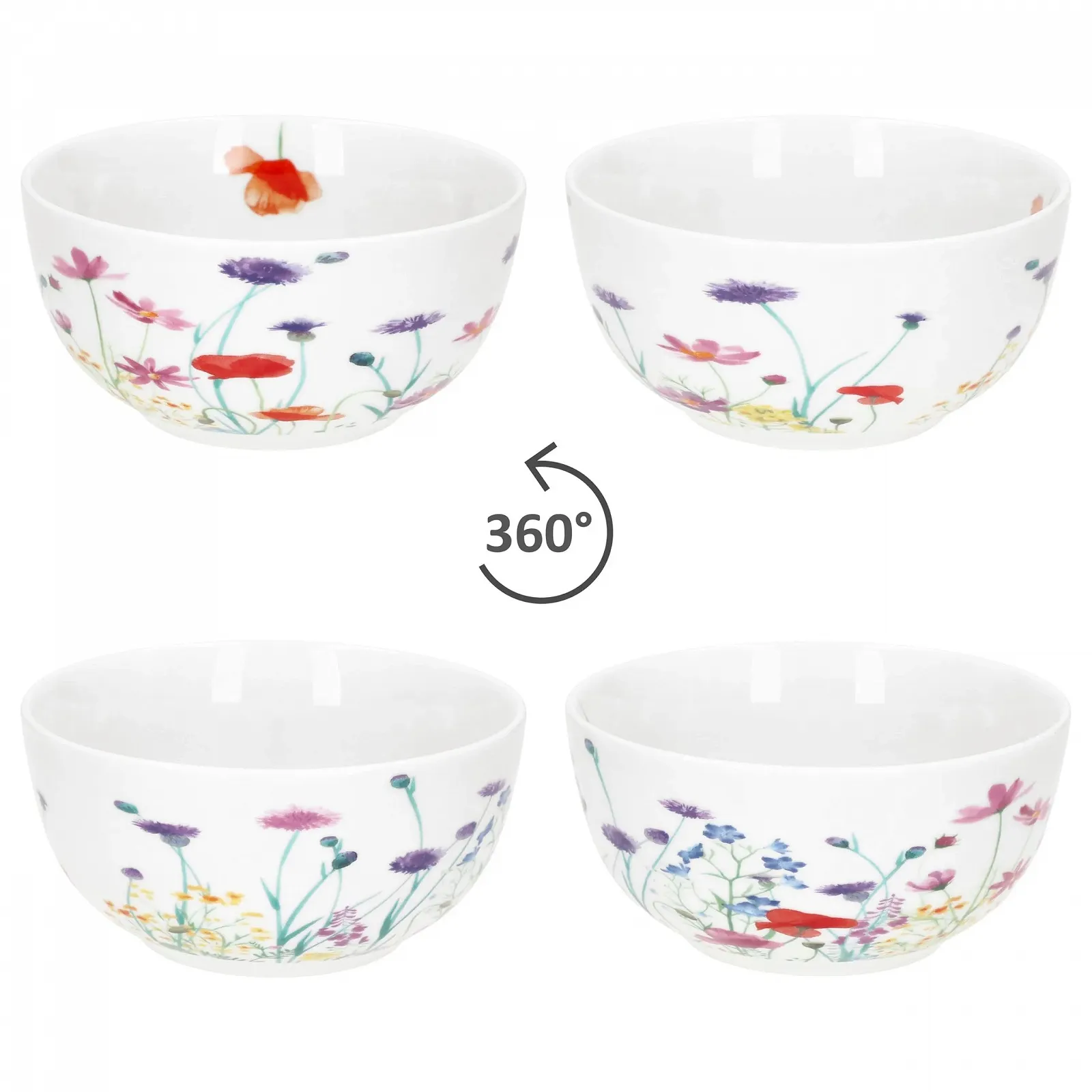 Миска MamboCat Marie 14 см 400 мл, набор 6 шт, фарфор, луг с цветами, фото №4