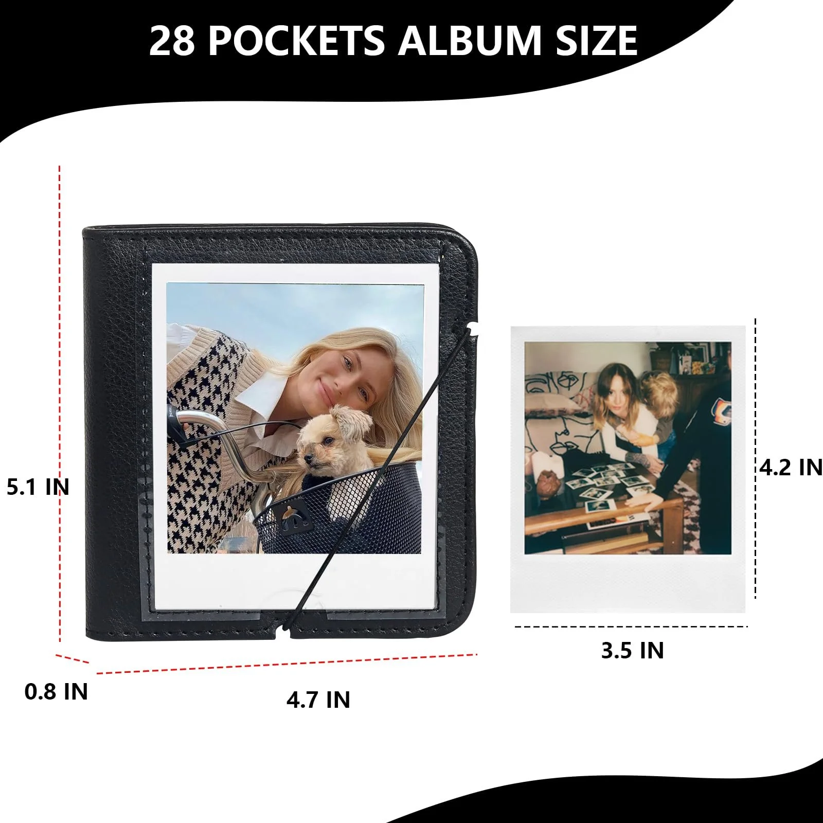 Фотоальбом WOGOZAN на 28 карманов для Polaroid I-Type/Now/OneStep/I-Type/Fuji Instax Wide/Wide 400/300/210/Instant Camera Films, PU фотоальбом с обложкой - Черный, фото №3 Фотоальбом WOGOZAN на 28 карманов для Polaroid I-Type/Now/OneStep/I-Type/Fuji Instax Wide/Wide 400/300/210/Instant Camera Films, PU фотоальбом с обложкой - Черный, фото №3