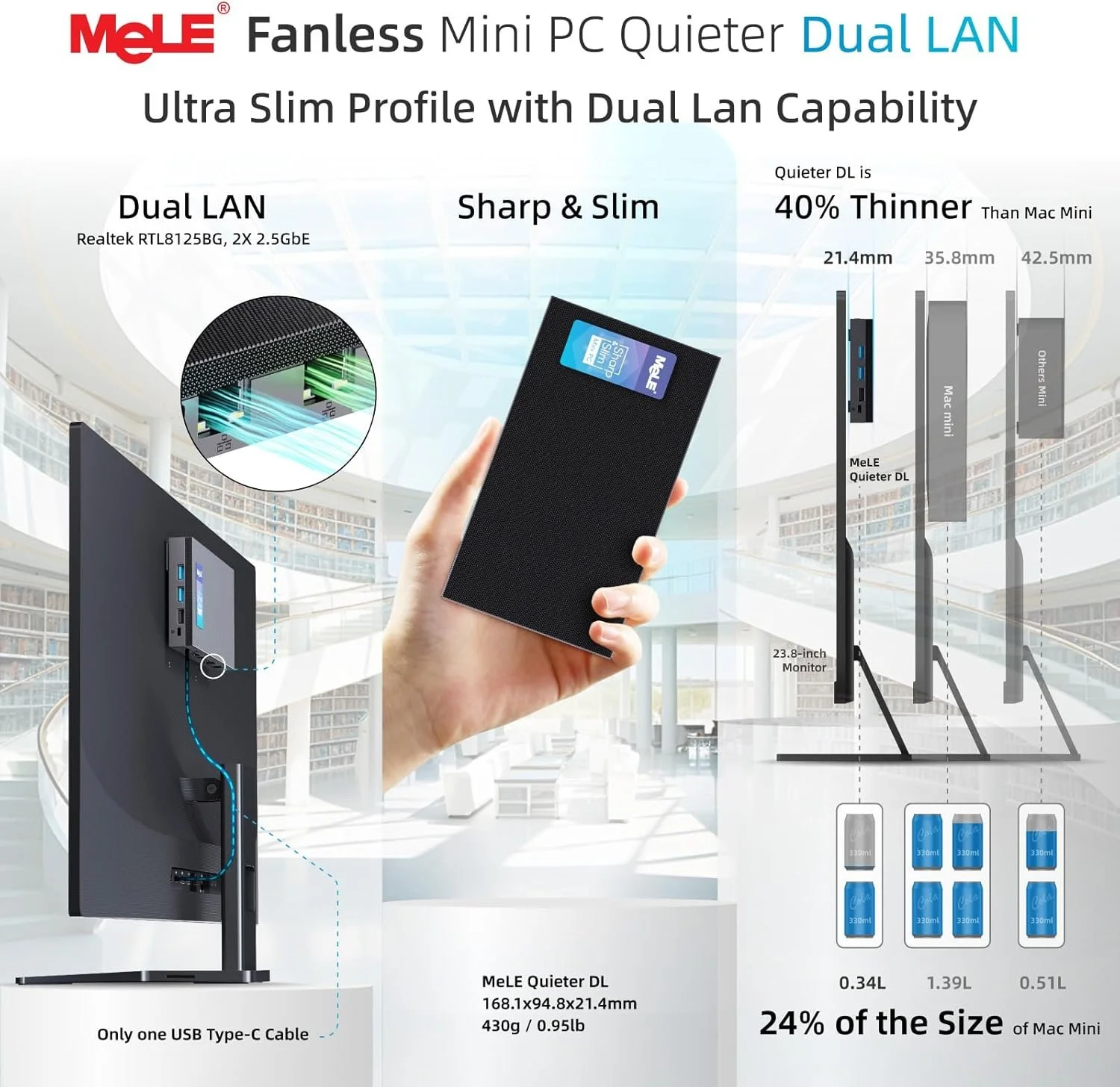 Міні ПК MeLE Quieter DL F5Q / Intel N100 / RAM 16GB / SSD 512GB / 2 х HDMI / LAN / Wi-Fi 5 / Bluetooth 5.1 / Windows 11 / Black, фото №9 Міні ПК MeLE Quieter DL F5Q / Intel N100 / RAM 16GB / SSD 512GB / 2 х HDMI / LAN / Wi-Fi 5 / Bluetooth 5.1 / Windows 11 / Black, фото №9