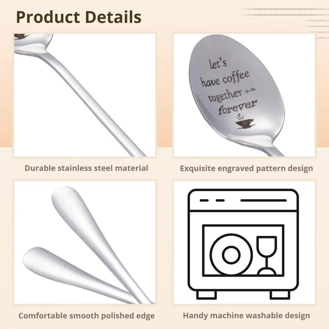 Набір кавових ложок для пари з 2 штук, нержавіюча сталь 304 з гравіюванням "Lets Have Coffee Together Forever", фото №4