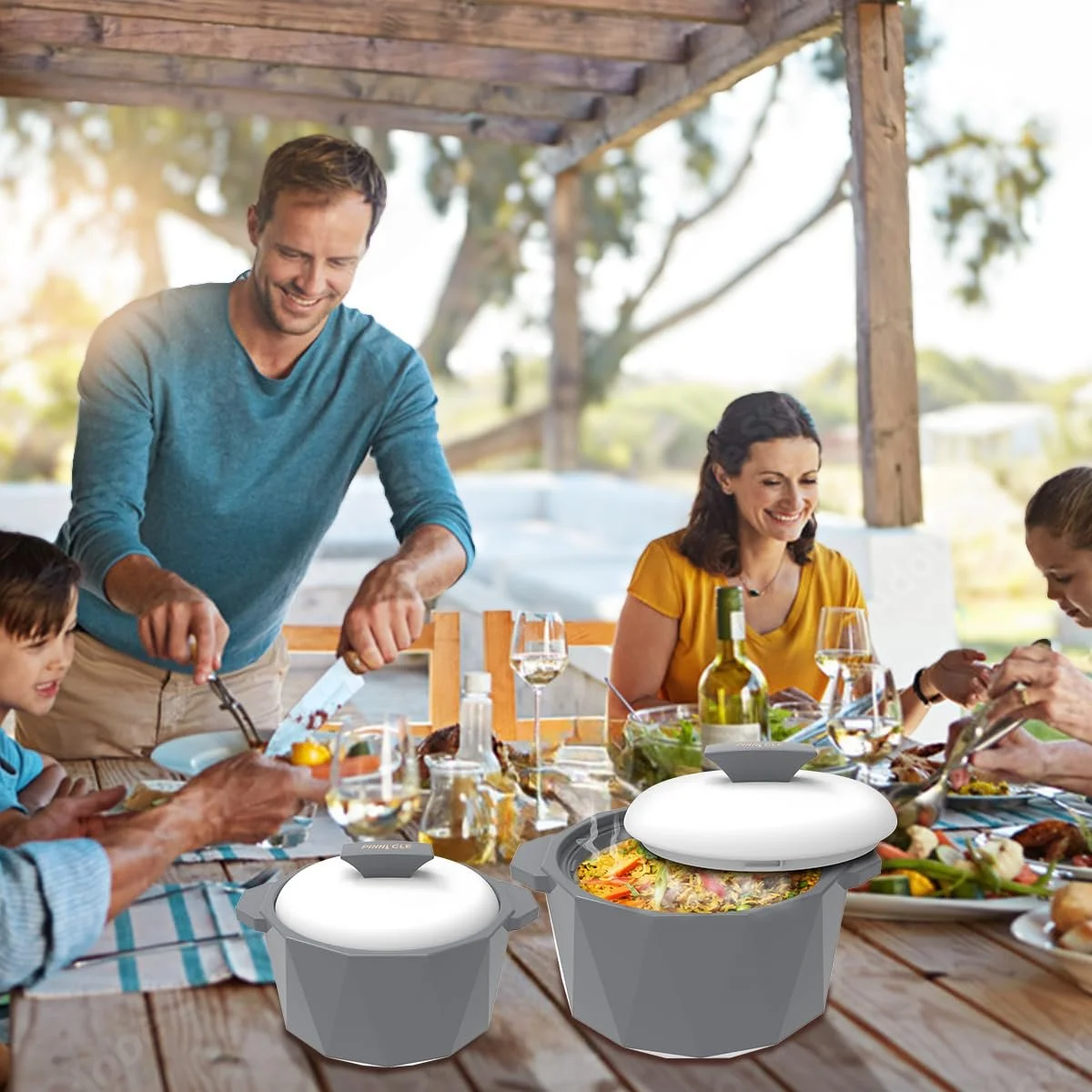 Набір ізольованих каструль Pinnacle з кришкою 3 предмети 3/2/1 кварт Hot Pot, фото №9