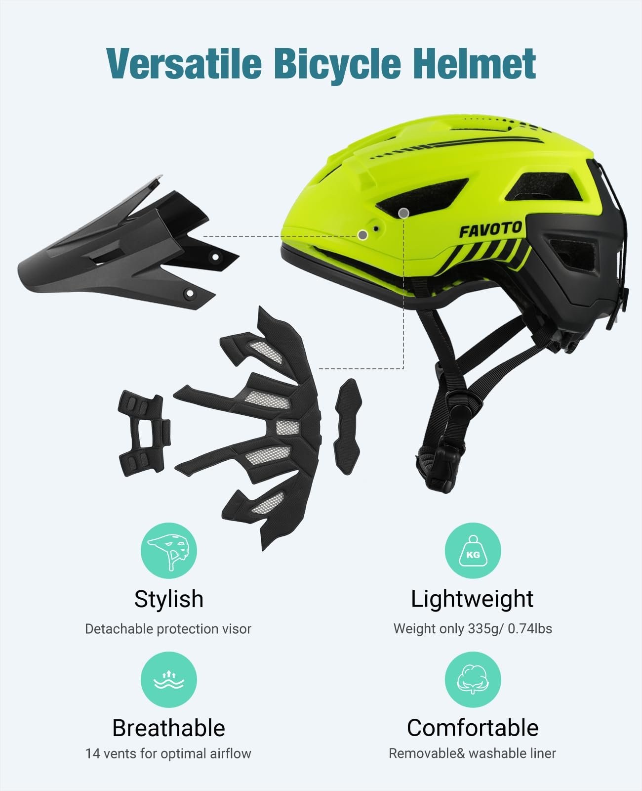 Шолом Favoto MTB з козирком, легкий, технологія Double Inmould, фото №5