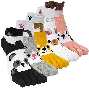 Женские носки с пальцами Хлопковые носки с пятью пальцами Короткие носки Носки-следки Милые красочные носки с рисунком животных и фруктов Носки для кроссовок Новинка Спортивные носки с пальцами Один размер: 35-40/5 пар - Фото 1