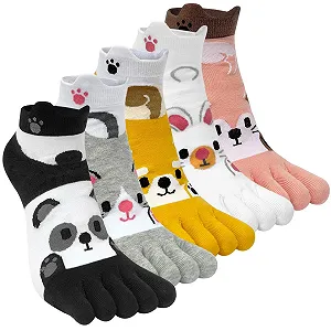 Женские носки с пальцами Хлопковые носки с пятью пальцами Короткие носки Носки-следки Милые красочные носки с рисунком животных и фруктов Носки для кроссовок Новинка Спортивные носки с пальцами Один размер: 35-40/5 пар - Фото 1