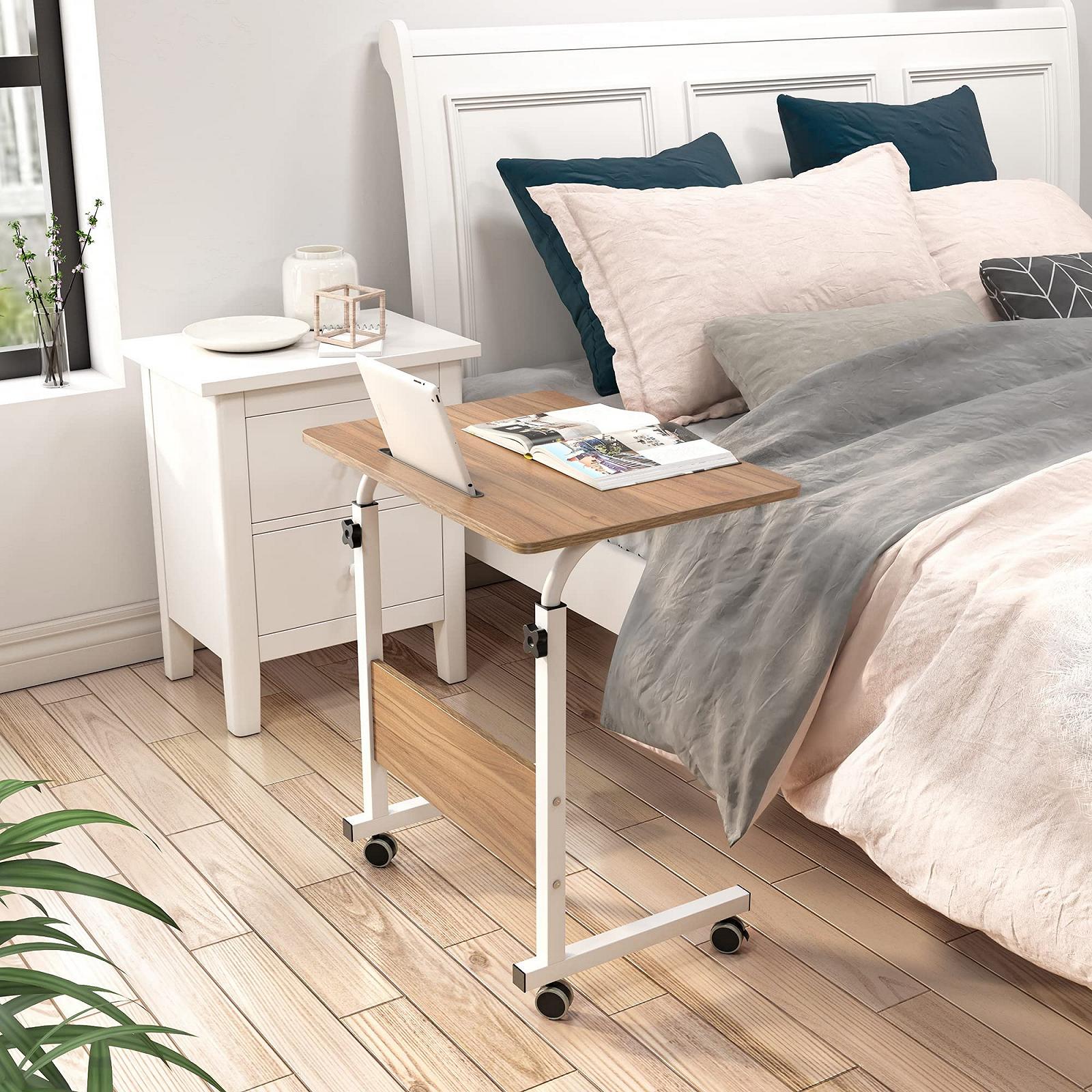 Столик для ноутбука SogesHome 60 x 40 см, прикроватный столик на колесах, регулируемый по высоте, мобильный компьютерный столик, небольшой письменный стол с выемкой, обеденный столик, фото №2