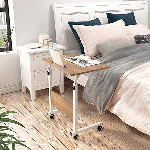 Столик для ноутбука SogesHome 60 x 40 см, прикроватный столик на колесах, регулируемый по высоте, мобильный компьютерный столик, небольшой письменный стол с выемкой, обеденный столик synthetic.ua - Фото 1