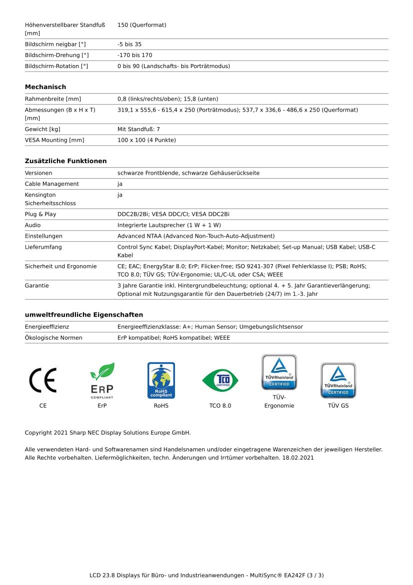 Монітор MultiSync EA242F 24 дюйми білий USB-C, фото №4