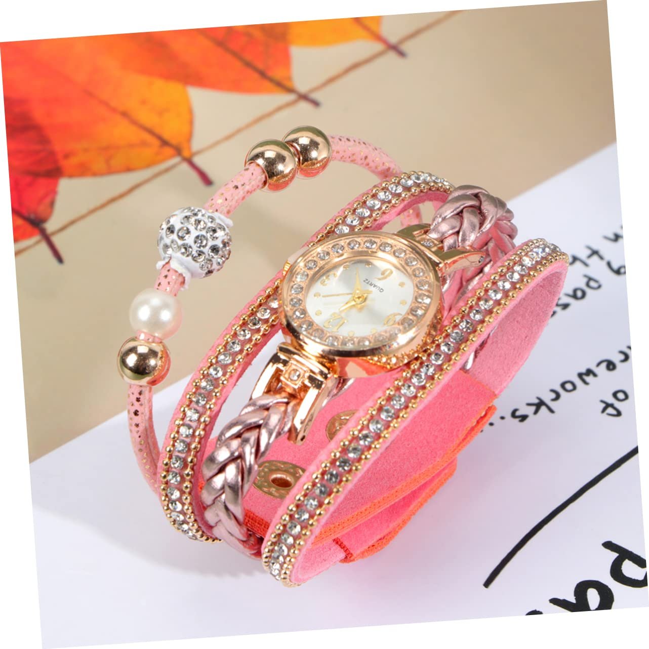 Кварцевые часы PartyKindom Женские Плетеный Браслет Розовый Модный, фото №5