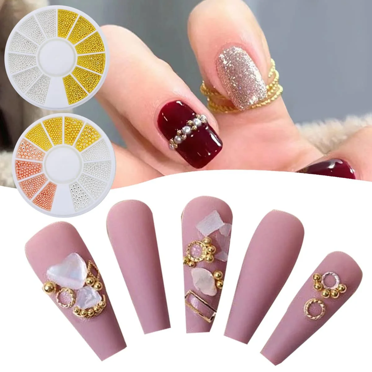 Ікра для нігтів, 2 коробки, мікс розмірів, міні-ікра, сталеві кульки, бісер для манікюру, аксесуари для DIY дизайну нігтів, золото, срібло, фото №4