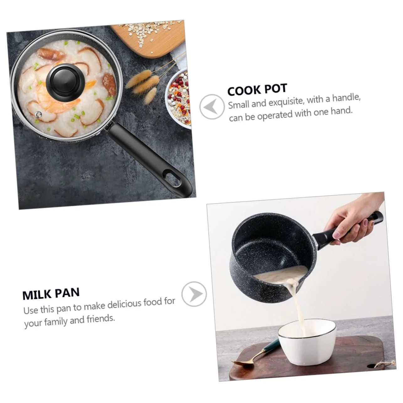 Ківш VALICLUD кам'яне покриття медичний камінь для супу та локшини з ручкою чорний, фото №3