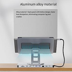 Підставка для ноутбука з док-станцією, 4K відео вихід, Gigabit Ethernet, порти USB 3.0, складана, поворотна для робочого місця synthetic.ua - Фото 1