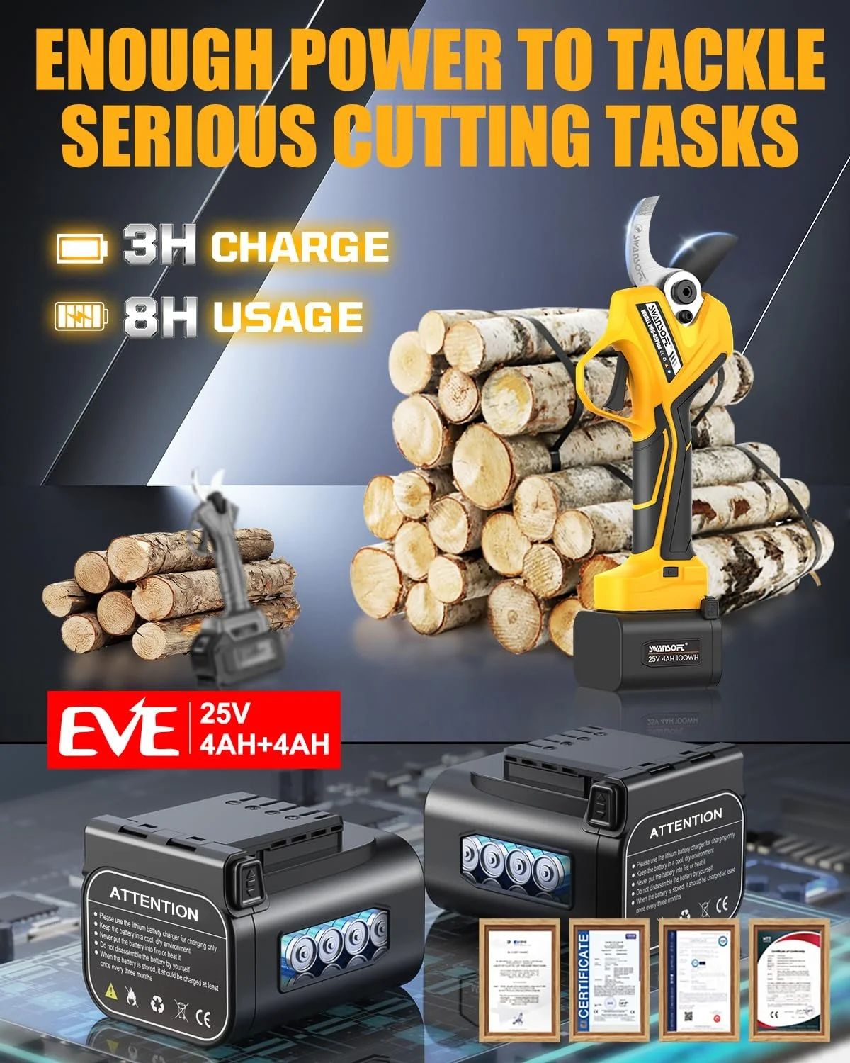 Секатор акумуляторний SWANSOFT PRU45-PLUS, 45 мм 25 V 1150 W, фото №6