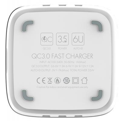 Зарядное устройство ColorWay 6USB (1QC3.0 + 5 AUTO ID) 7A (35W) white (CW-CHS019Q-WT), фото №8 Зарядное устройство ColorWay 6USB (1QC3.0 + 5 AUTO ID) 7A (35W) white (CW-CHS019Q-WT), фото №8