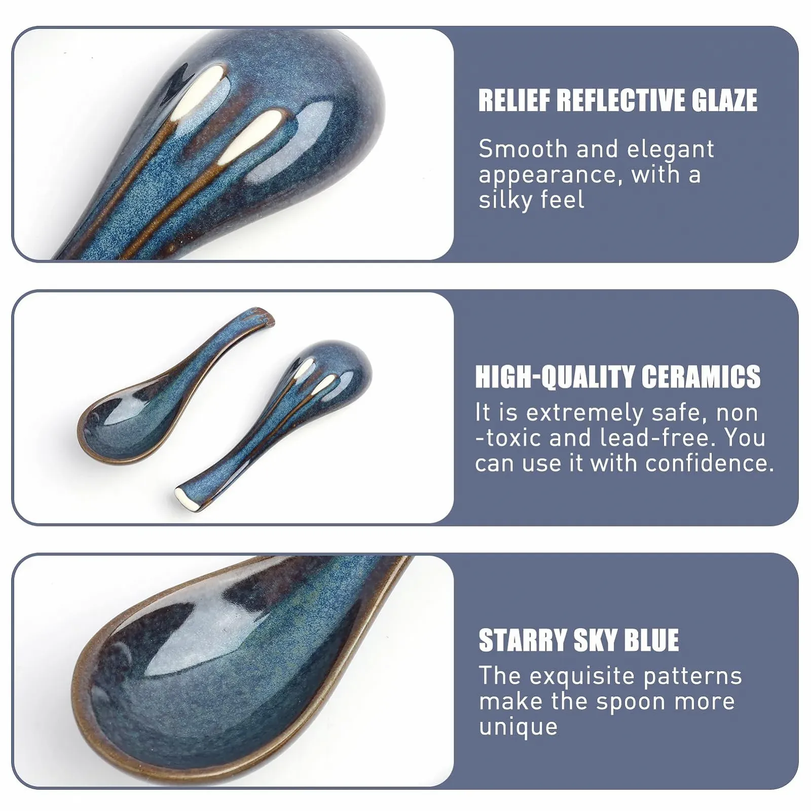 Ложка Супова керамічна в японському стилі Синя, Ретро, з короткою ручкою 2 шт, фото №3 Ложка Супова керамічна в японському стилі Синя, Ретро, з короткою ручкою 2 шт, фото №3