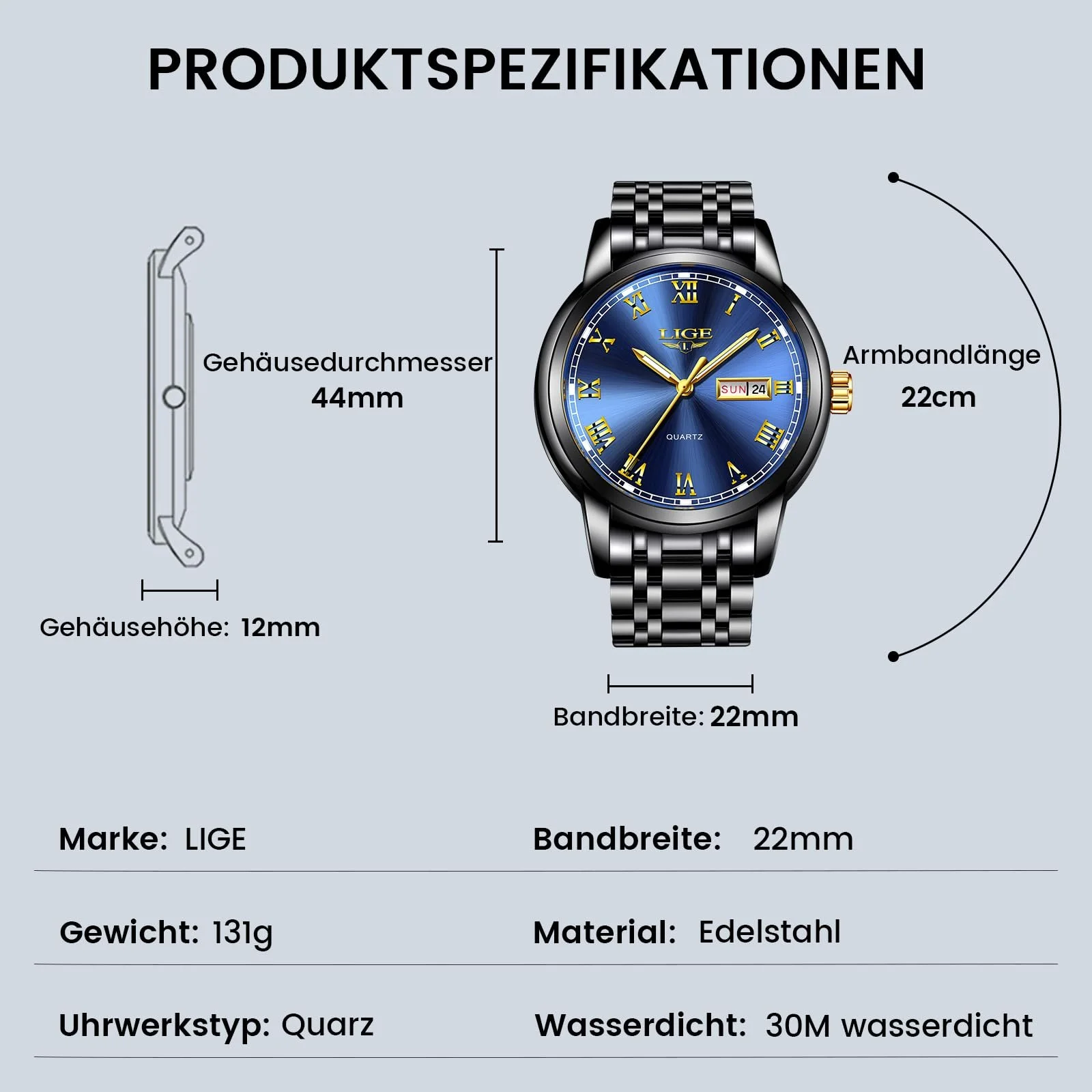 Часы Мужские LIGE Синий, фото №3 Часы Мужские LIGE Синий, фото №3