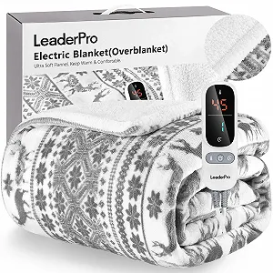 Электрическое одеяло LeaderPro 160 x 180 см Фланелевое 6 уровней нагрева Серый/Белый - Фото 1