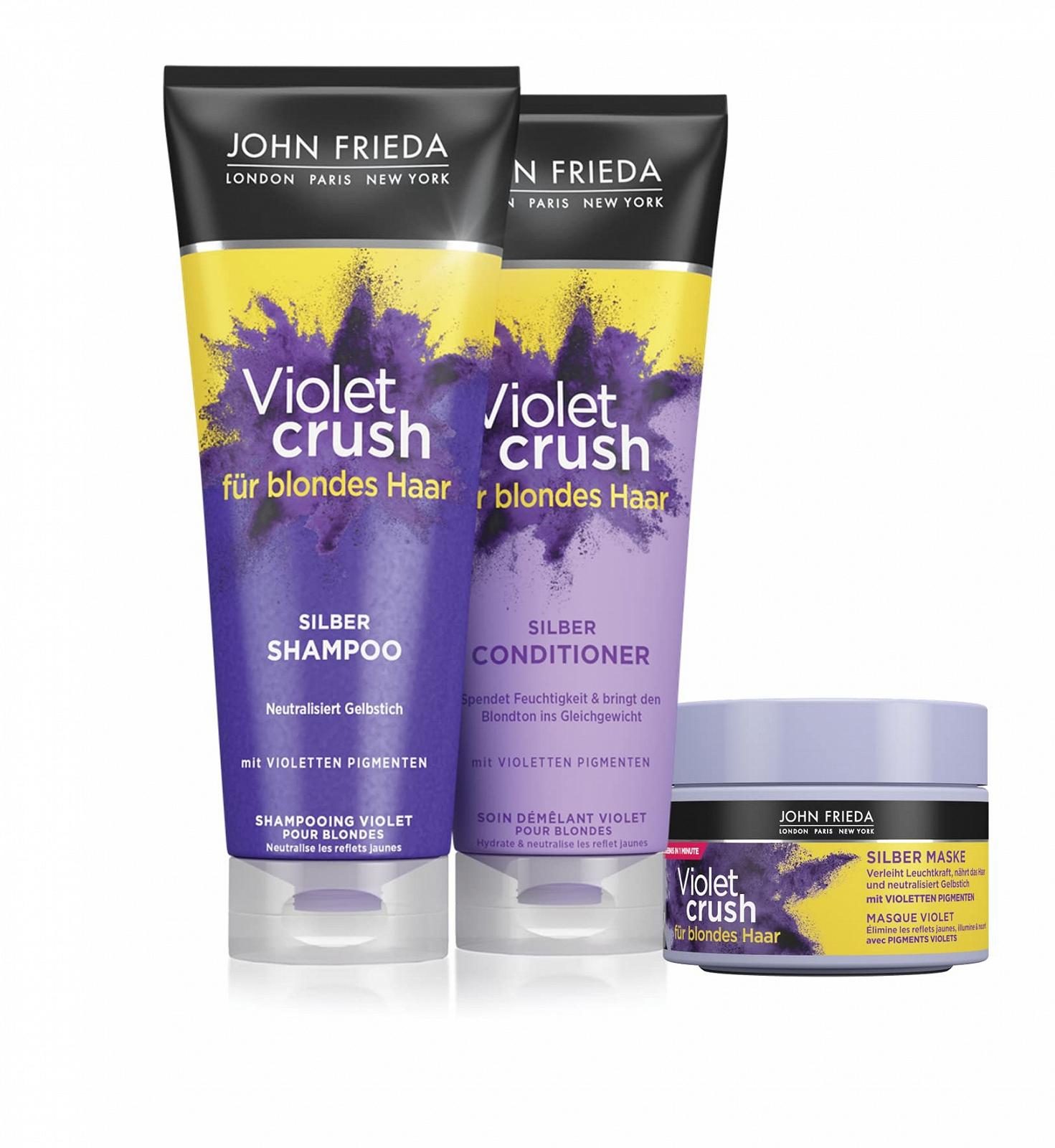 Шампунь John Frieda Violet Crush Intensive Silver для нейтрализации желтых и оранжевых оттенков с фиолетовыми пигментами 250 мл, фото №7 Шампунь John Frieda Violet Crush Intensive Silver для нейтрализации желтых и оранжевых оттенков с фиолетовыми пигментами 250 мл, фото №7