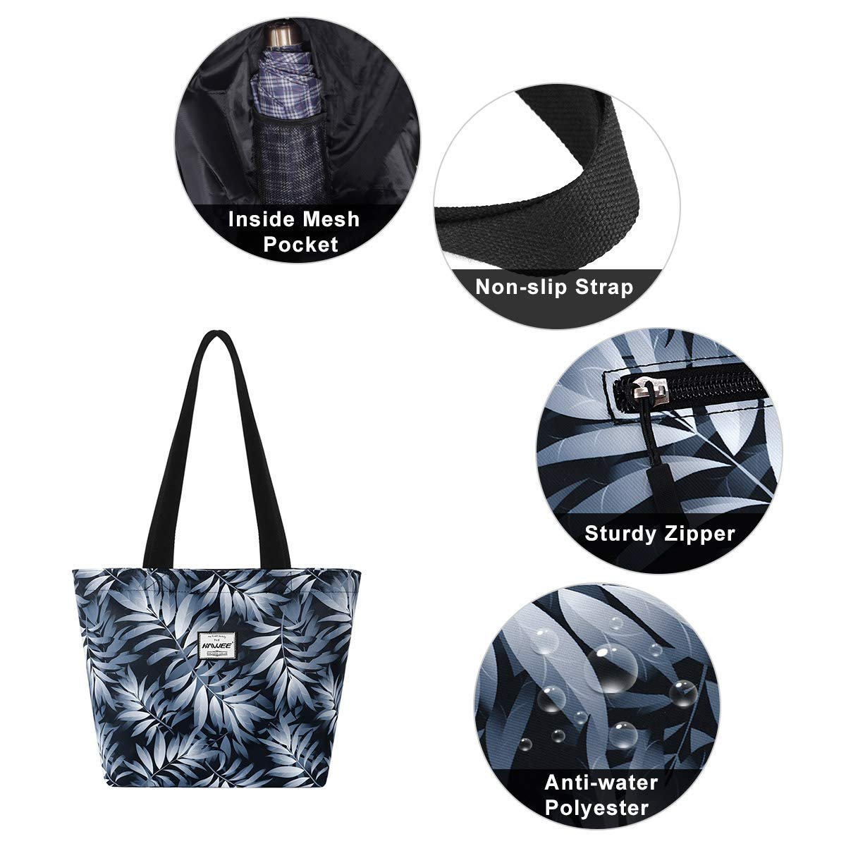 Сумка HAWEE жіноча, з блискавкою, повсякденна, велика, водонепроникна, для подорожей, роботи, школи, пляжу, тонке листя, модна, фото №3 Сумка HAWEE жіноча, з блискавкою, повсякденна, велика, водонепроникна, для подорожей, роботи, школи, пляжу, тонке листя, модна, фото №3