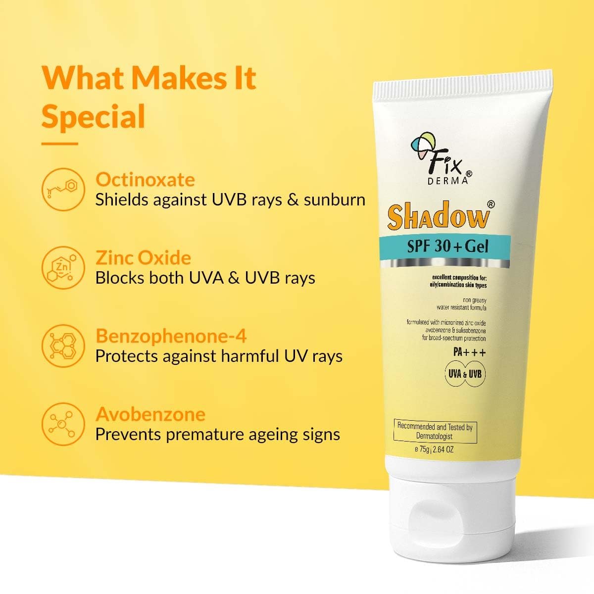 Сонцезахисний гель FIXDERMA Shadow SPF 30+ 40 г водостійкий нежирний, фото №4