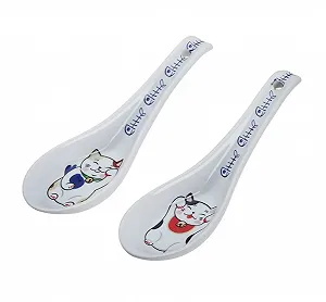 Ложка для супа Lucky Cat Набор Красный Синий 2 шт Азиатский фарфор - Фото 1