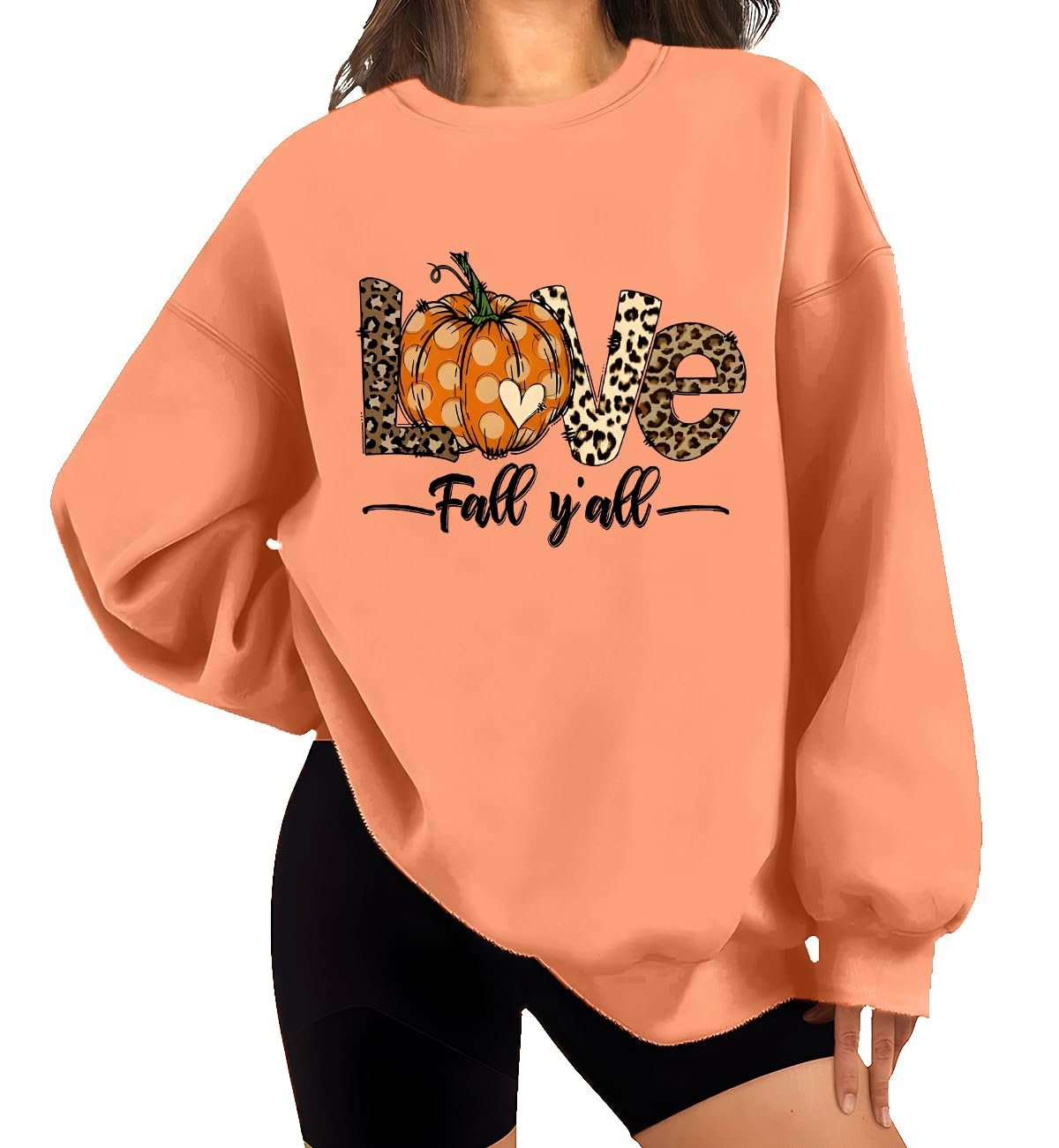 Женский свитшот It's Fall Yall с леопардовым принтом тыквы и надписью Love Fall You All, с длинными рукавами, фото №1