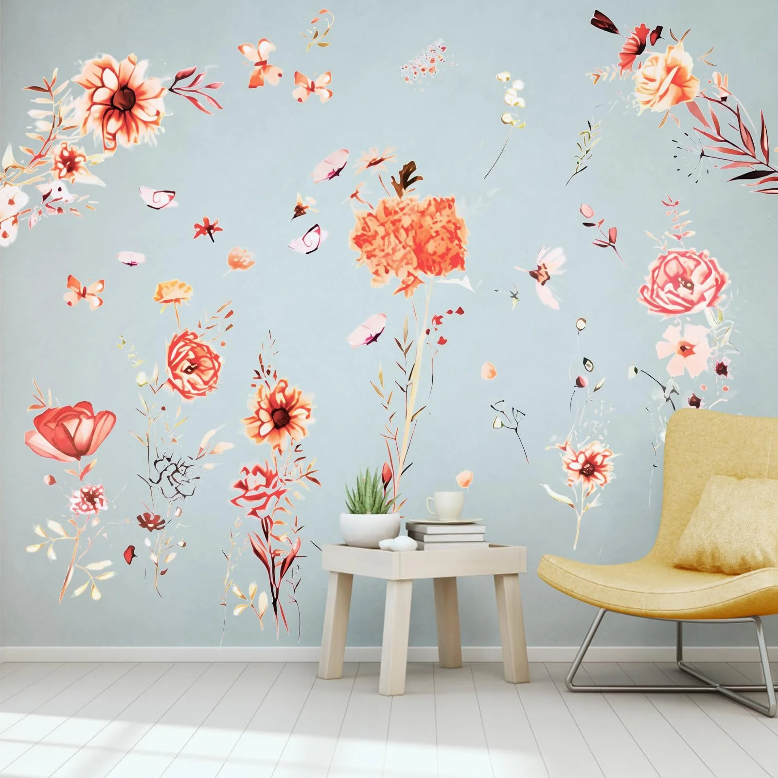 Наклейка на стену Boho Garden Flowers Vintage Design Цветы Бабочки и Трава 30 x 90 см Набор 3 шт., фото №3