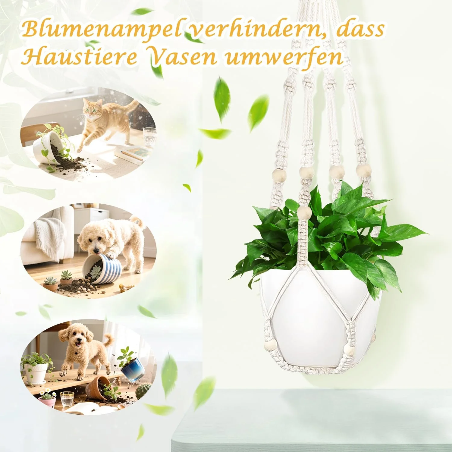 Подвесные корзины макраме Набор из 2 шт Хлопковая веревка 89 см Бохо, фото №4