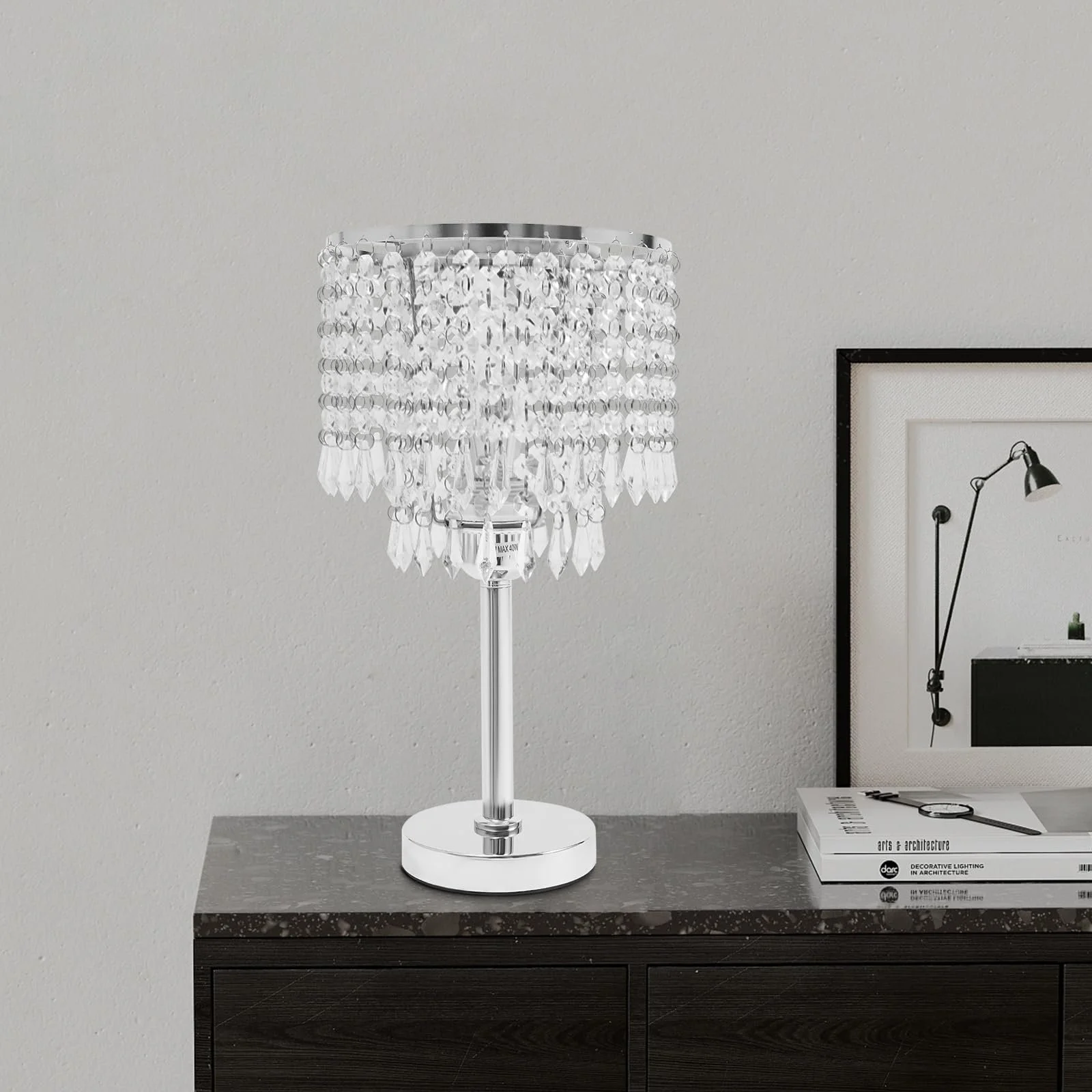 Настільна лампа кришталева E27 на круглій основі Срібляста, фото №2