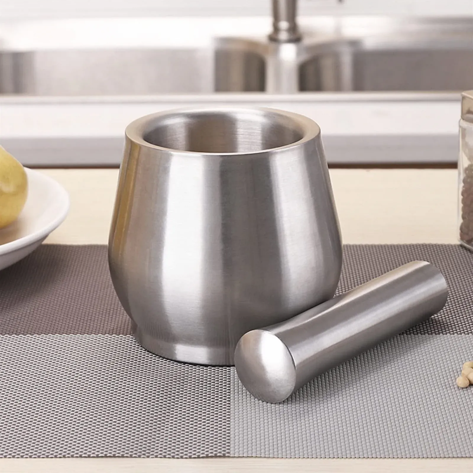 Товкачка Knoblauchstampfer Professioneller Edelstahl Trommelform, фото №4