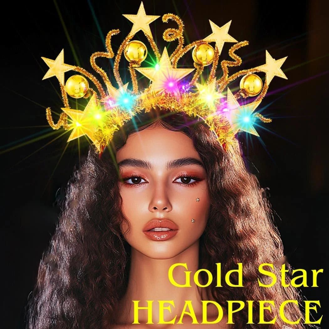 Обруч Зірки, що світяться, LED Кульки Золотий, Один розмір, фото №2