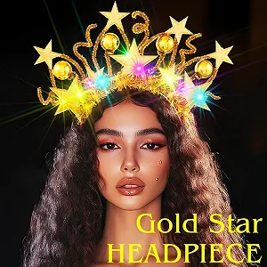 Обруч Светящиеся звезды LED Шарики Золотой, Один размер synthetic.ua - Фото 1