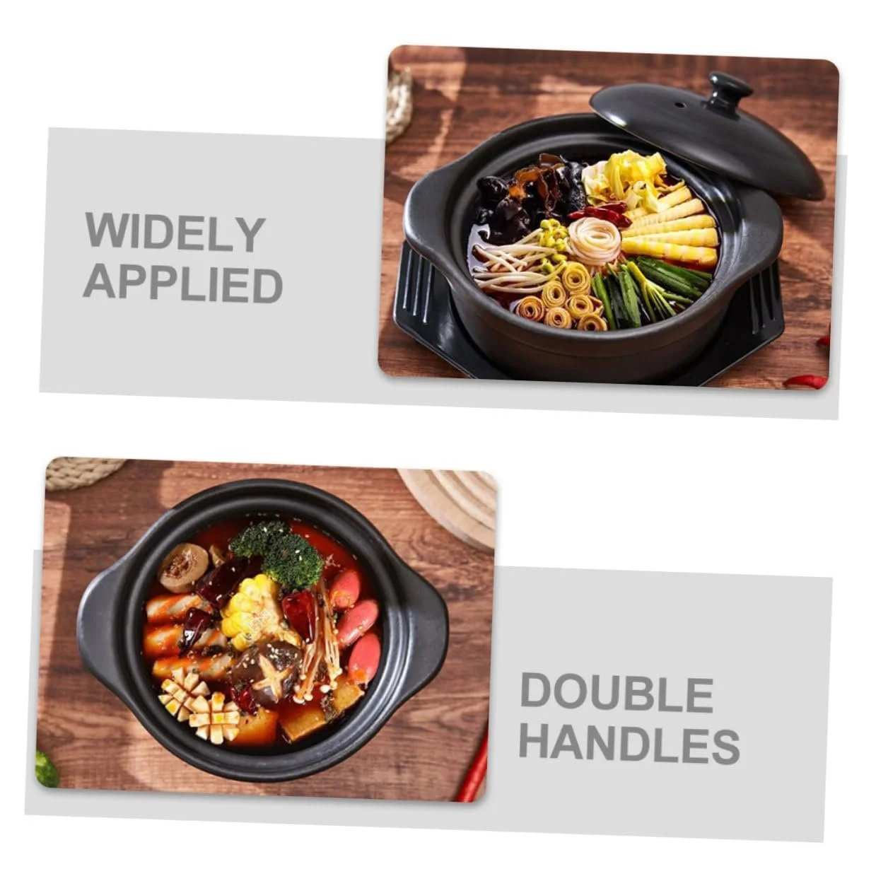 Кастрюля GALPADA керамическая с крышкой термостойкая черная, фото №3