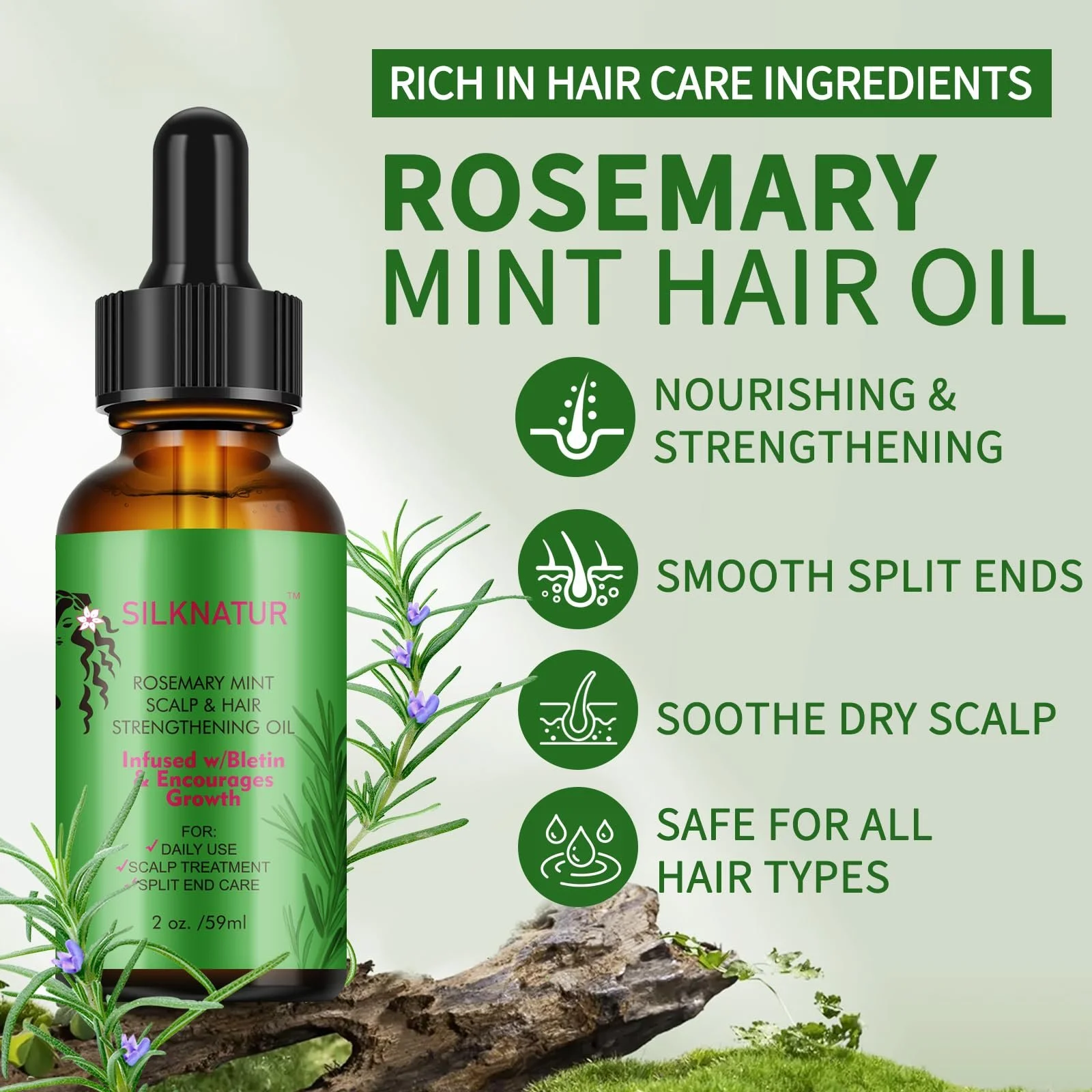 Олія SilkNatur Розмарин та М'ята для Зміцнення Шкіри Голови та Волосся Подвійна Упаковка (2 x 59 мл), фото №5