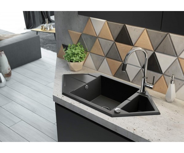 Deante Змішувач для кухні Aster довж виливу 206мм поворотний 1важіль хром-чорний, фото №6