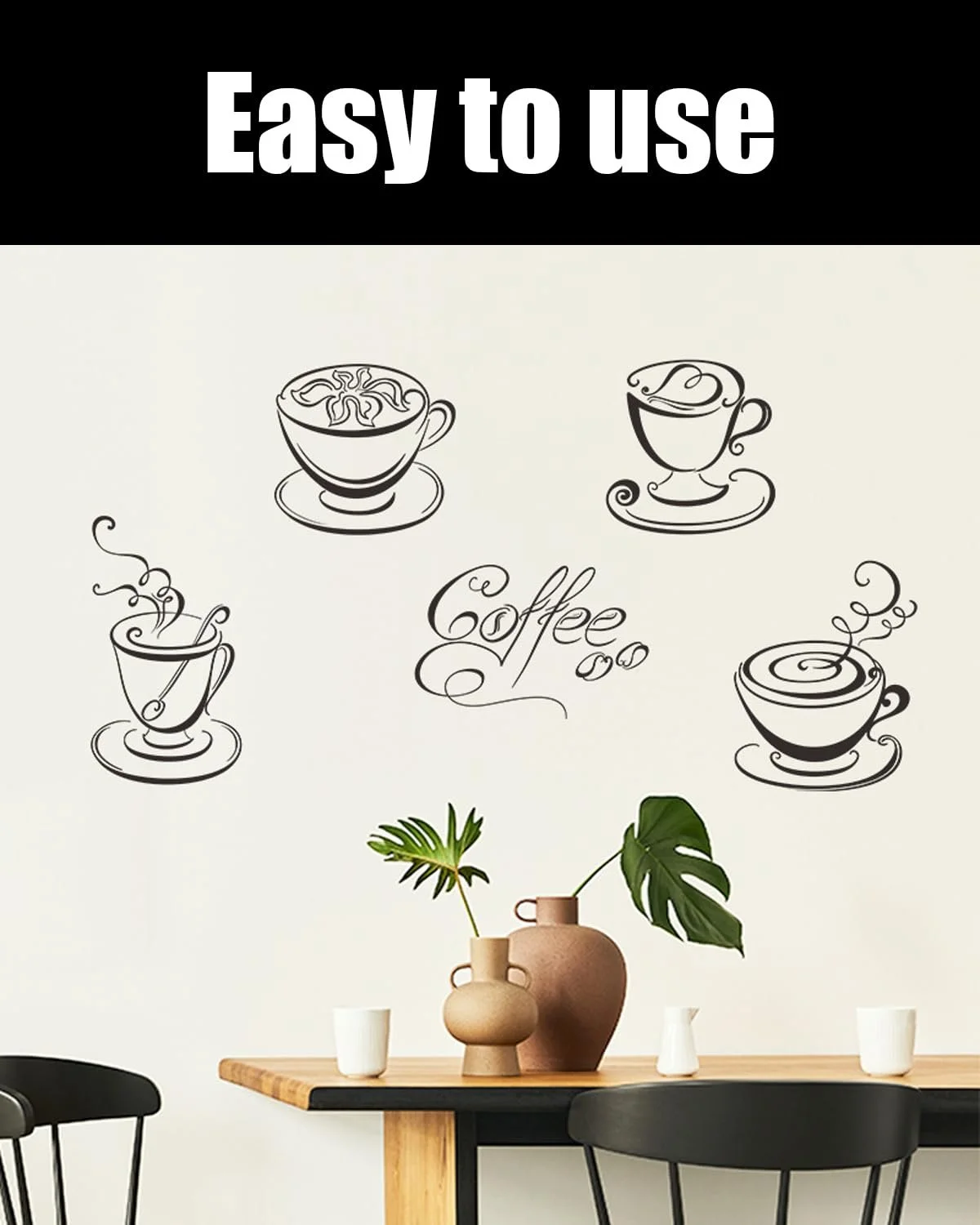 Наклейка для декору стін Кухонна Чашки та зерна кави чорна, фото №5 Наклейка для декору стін Кухонна Чашки та зерна кави чорна, фото №5