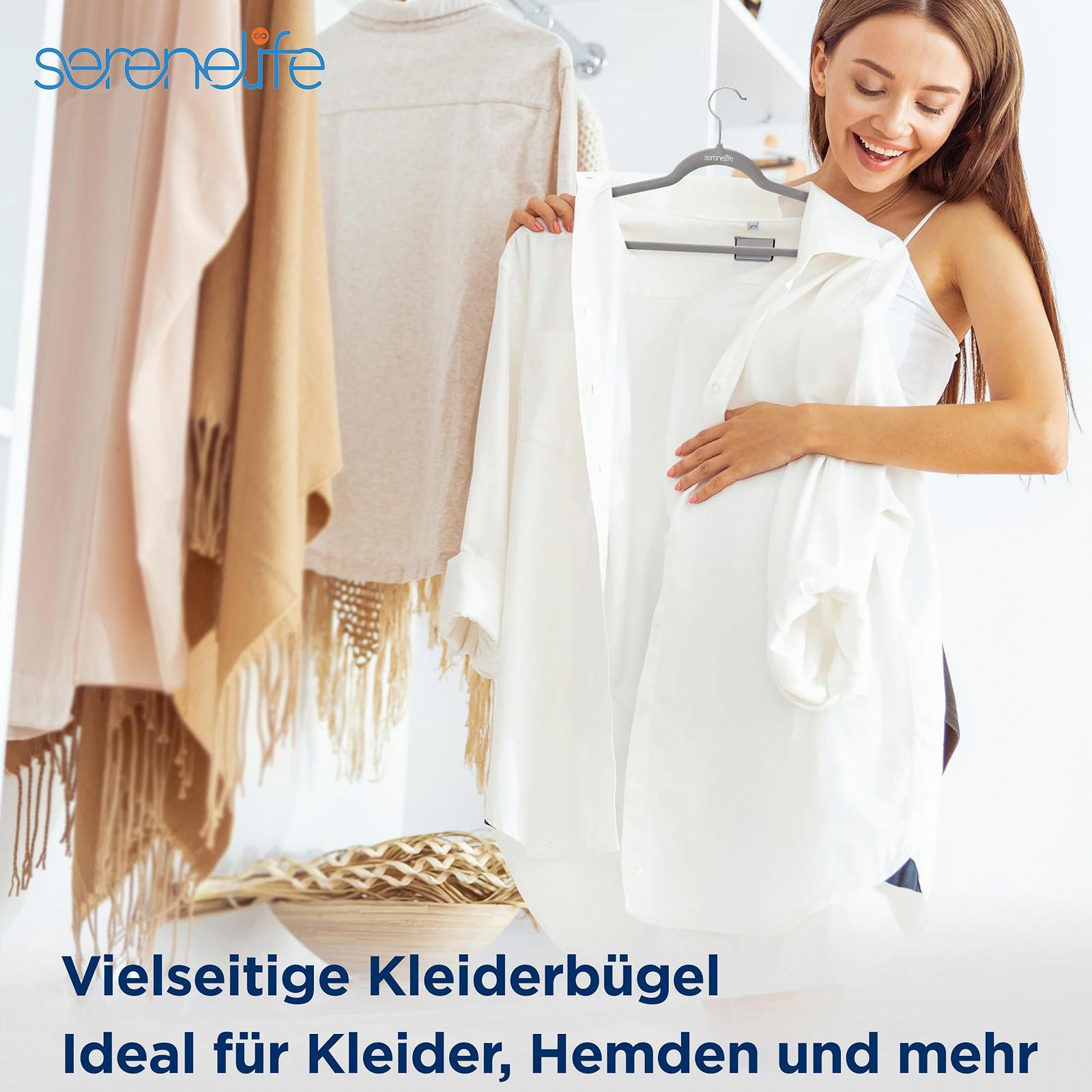 Вельветовые вешалки SereneLife, 20 шт, антискользящие, тонкие и компактные, крючок, вращающийся на 360°, толщина 0.61 см, длина 44.45 см, для блузок, рубашек, юбок и брюк, серые, фото №7