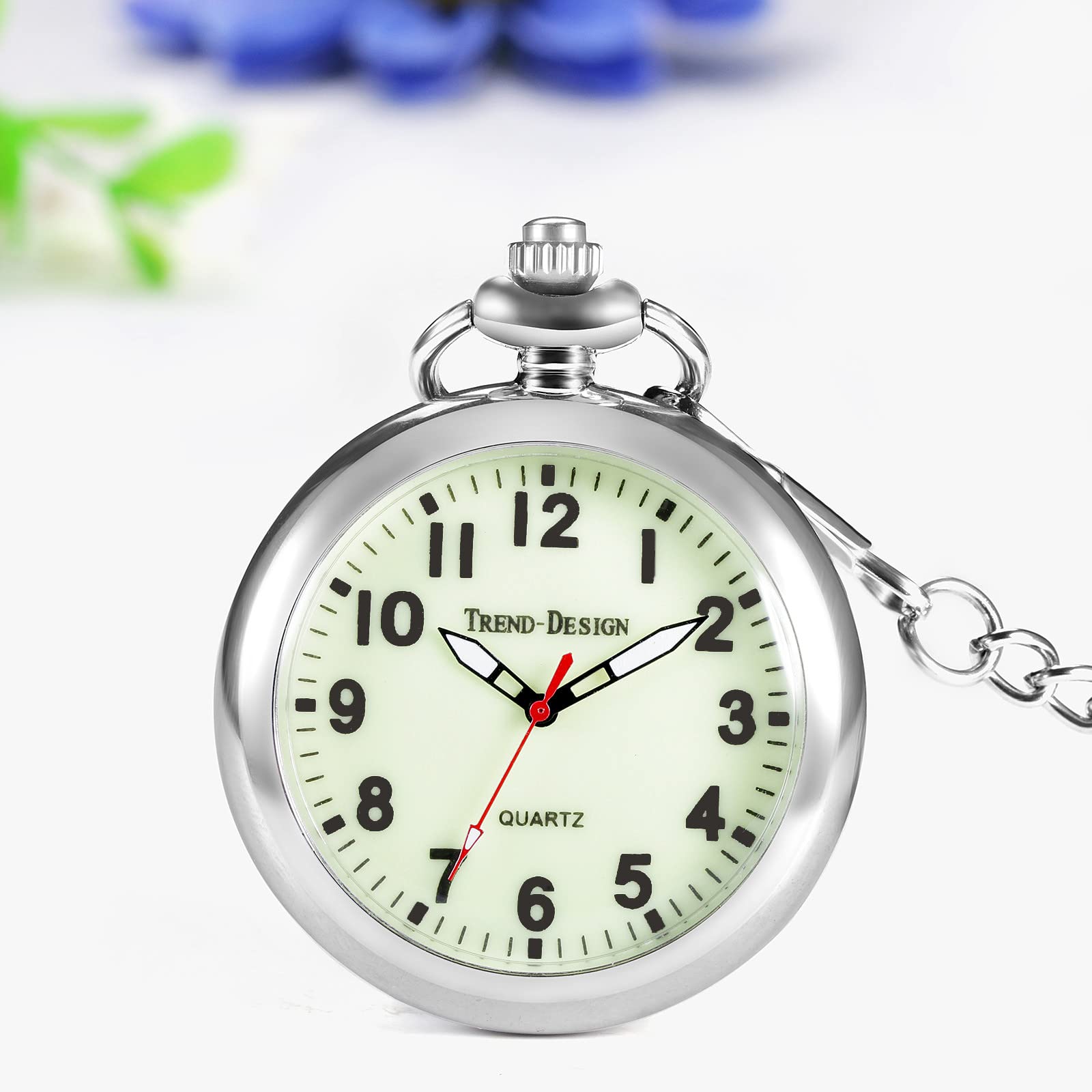 Часы JewelryWe Quartz Taschenuhr Классический Зеленый Leuchtendes Zifferblatt Аналоговый Серебристый, фото №5