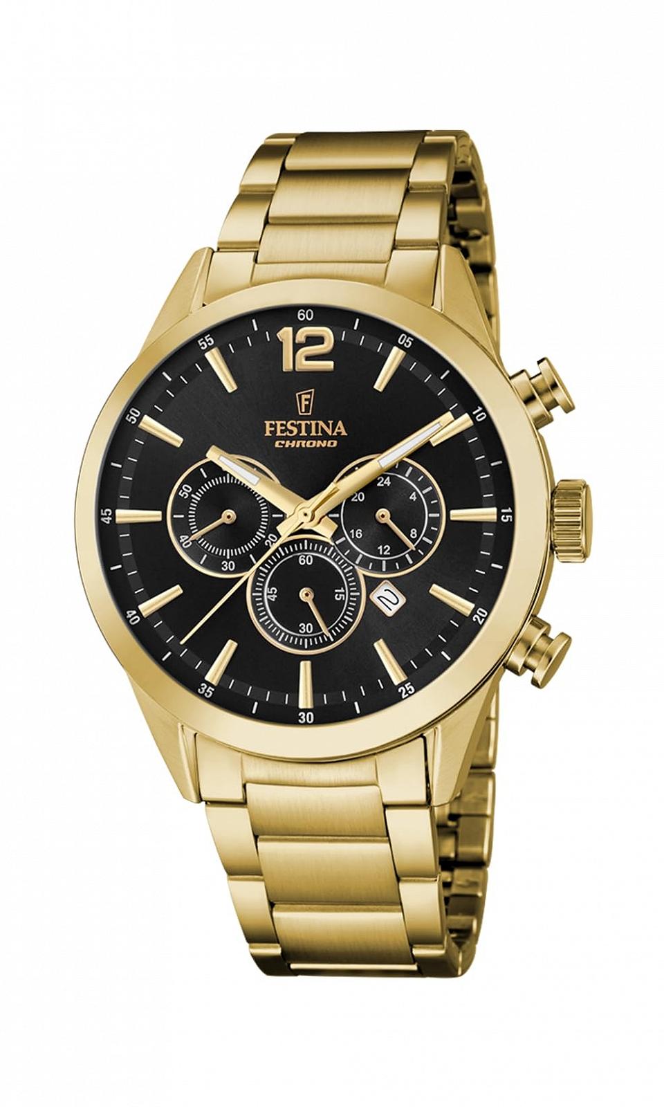 Мужские часы Festina F20633/3 Quartz Аналоговые Нержавеющая сталь Ремешок Золото-черные Классические, фото №1