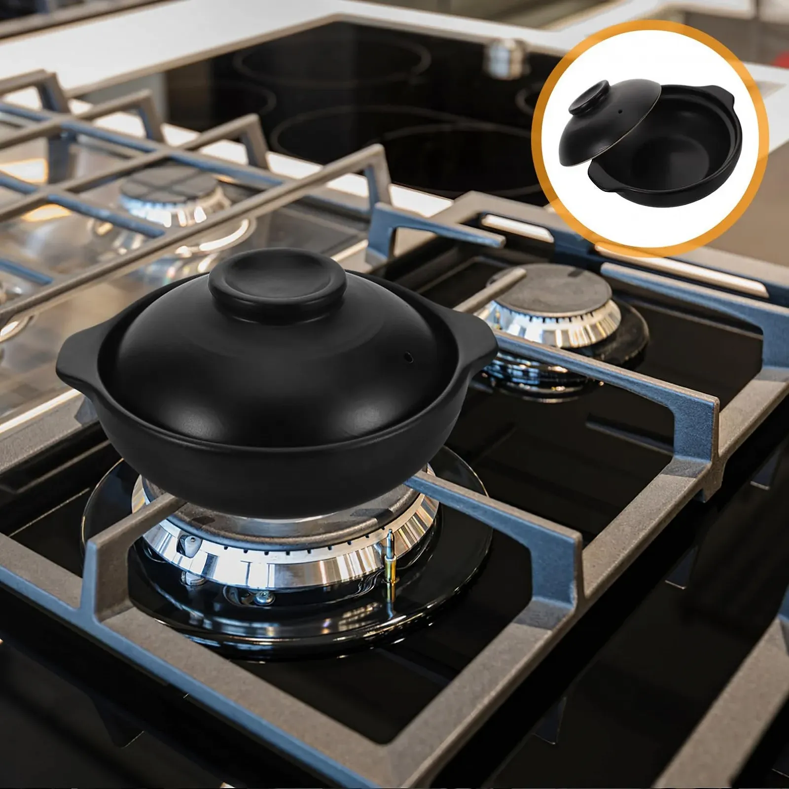 Кастрюля керамическая Kitchen Cookware Large Casserole термостойкая для супа и риса с крышкой, фото №9