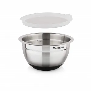 Миска Barazzoni нержавеющая сталь 18/10 16 см x 9.6 см с силиконовым основанием и крышкой - Фото 1