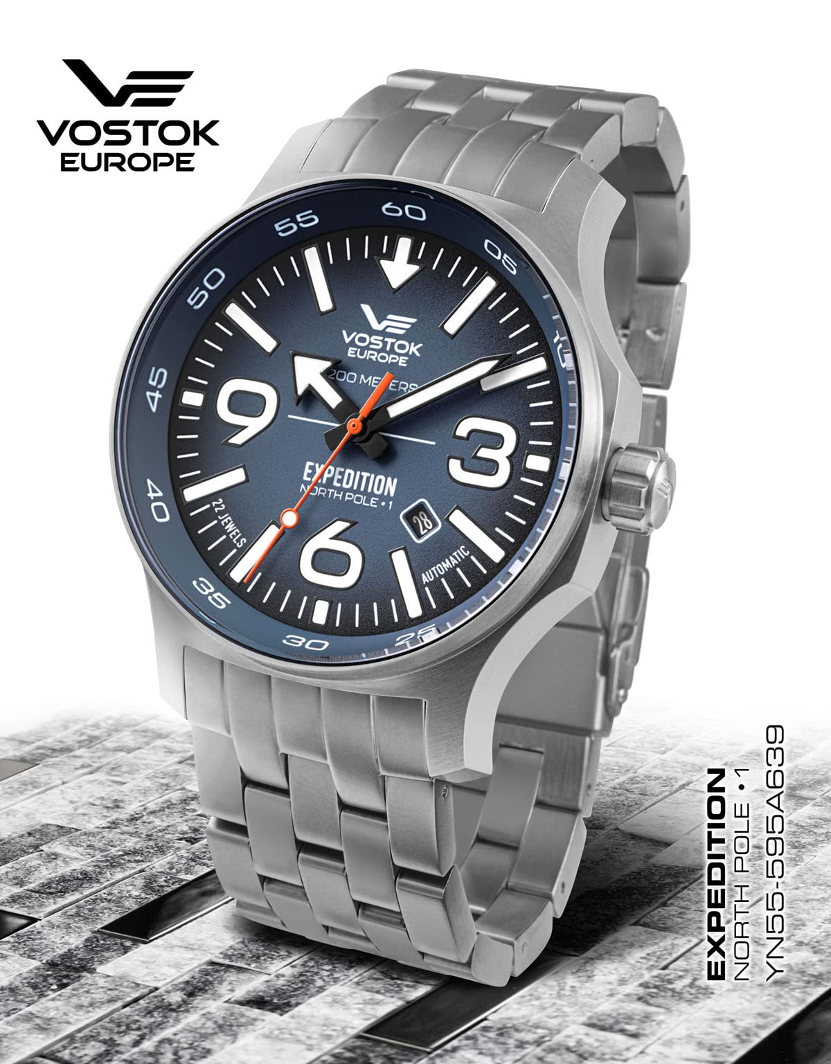 Чоловічий годинник Vostok Europe Expedition North Pole 1 Automatic YN55 Date з браслетом з нержавіючої сталі 20 ATM, фото №2