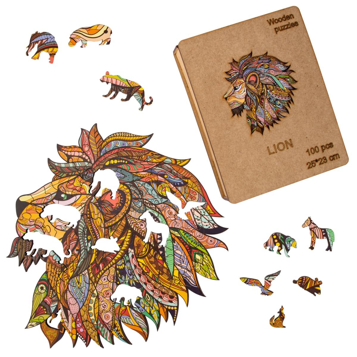 Деревянный пазл Лев Уникальная форма 100 элементов 25 x 23 см, фото №3