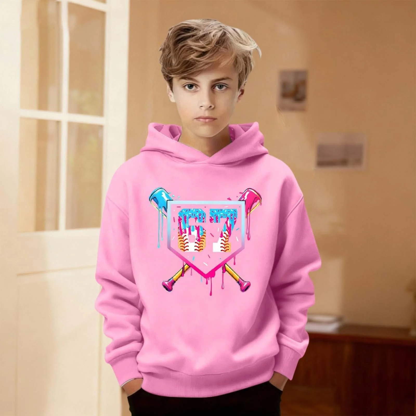 Пуловер з принтом 67, зимовий, для підлітків, фото №3